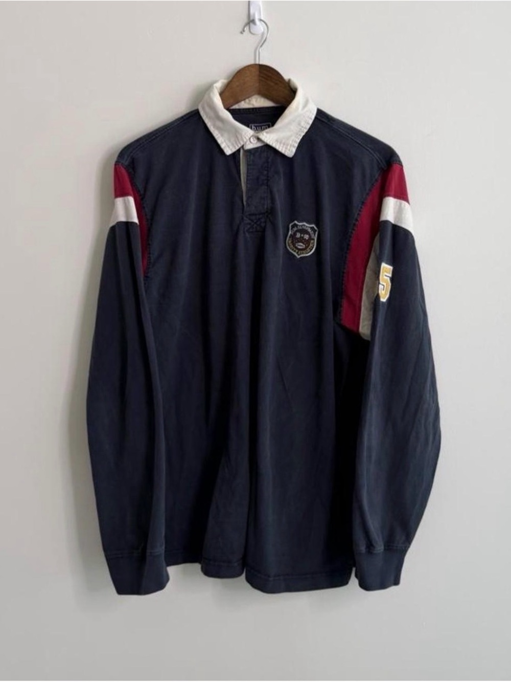 Vintage B.U.M. Equipment Rugby Shirt Navy Red White Large